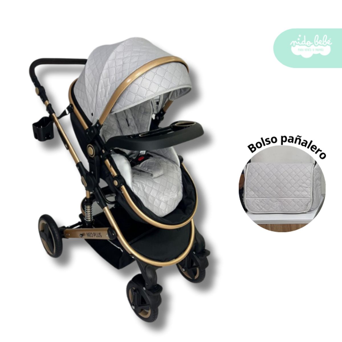 GENERICO - Coche Cuna Moises con Bolso Pañalero Neo Plus Silver