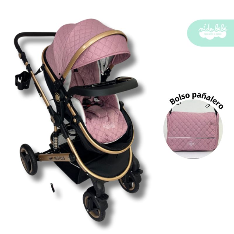 GENERICO - Coche Cuna Moises con Bolso Pañalero Neo Plus Pink
