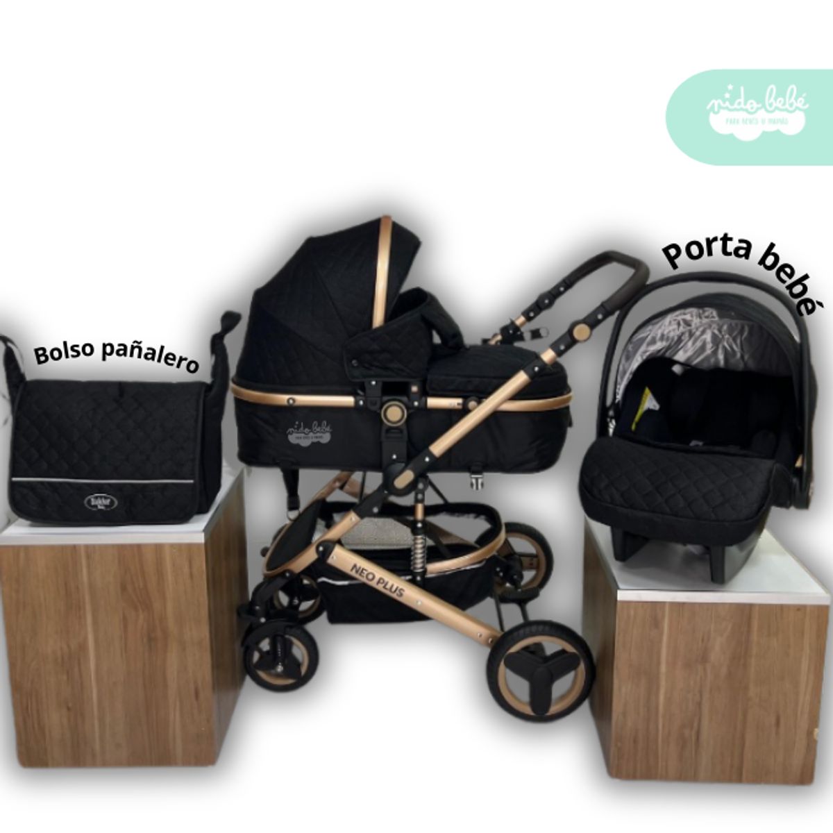 GENERICO - Coche Cuna Moises con porta bebé Neo Plus Black