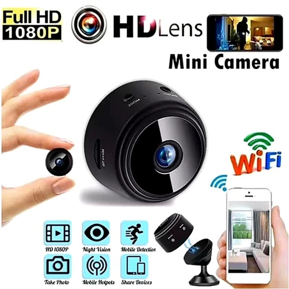 OEM - MINI CAMARA ESPIA MAGNETICA WiFi HD 1080P GRABA NIÑERA