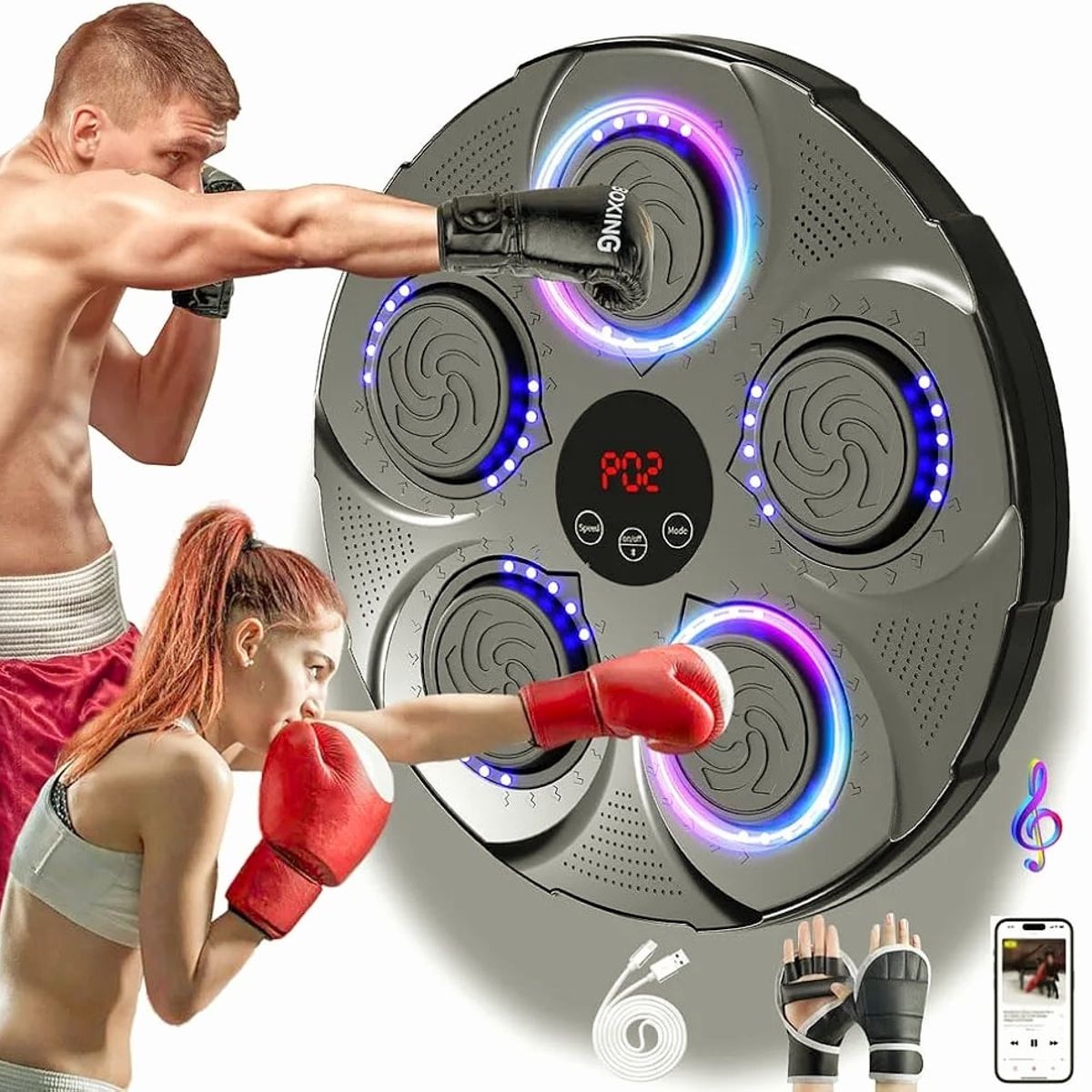 GENERICO - MAQUINA BOXEO SMART BLUETOOTH EFECT0S LED MUSICAL GUANTES