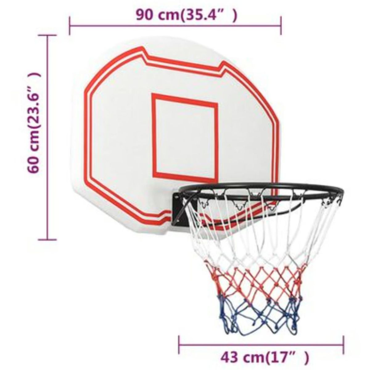 GENERICO - Tablero de Baloncesto Polietileno Blanco 90x60x2 cm
