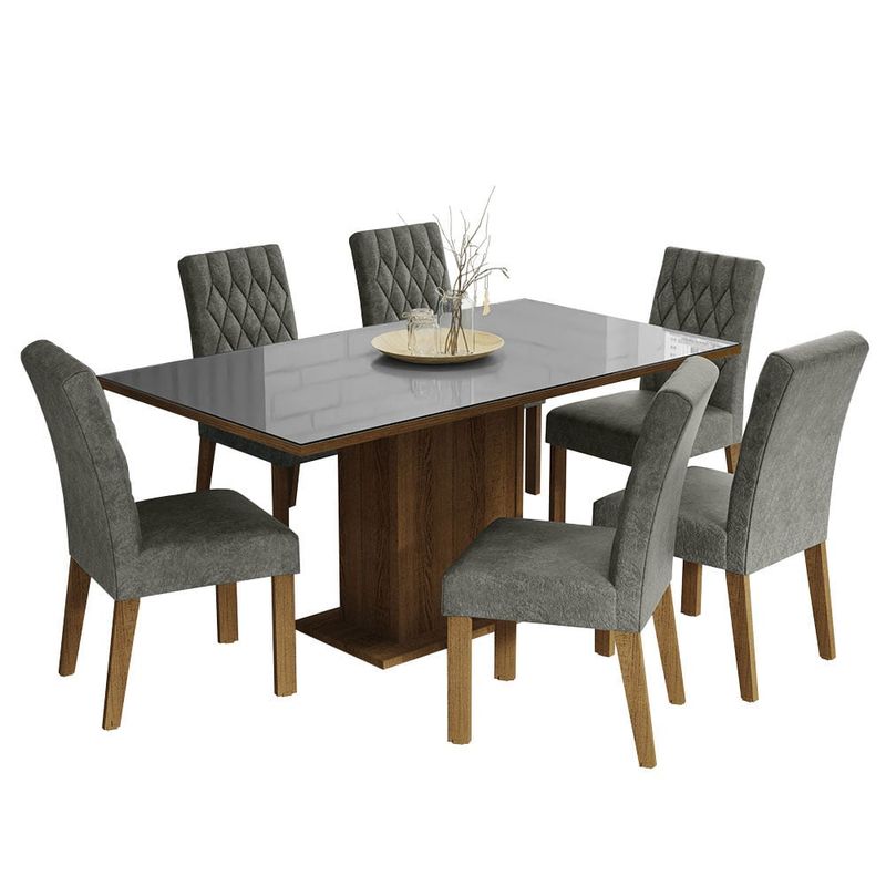 MADESA - Juego de Comedor Geórgia con 6 Sillas - Tablero de Madera y Cristal