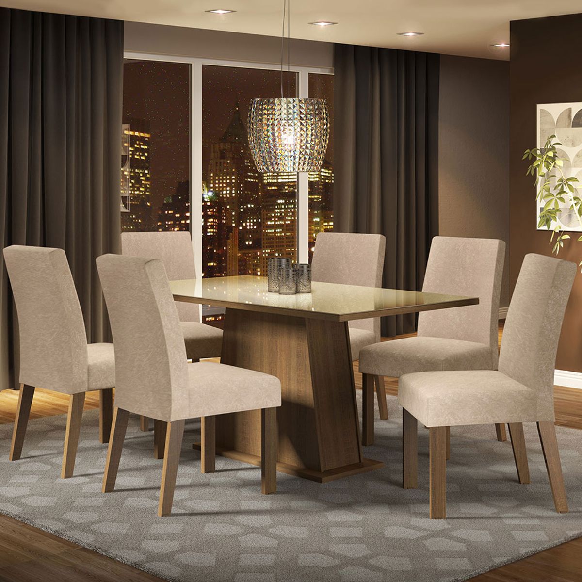 MADESA - Juego de Comedor Patricia con 6 Sillas - Tablero de Madera y Cristal