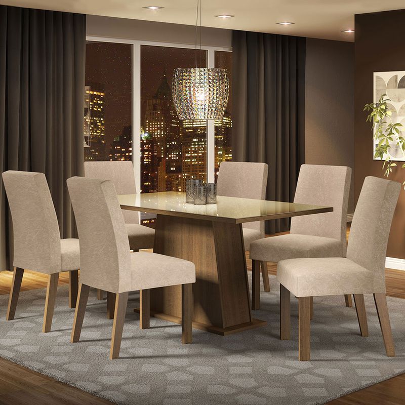 MADESA - Juego de Comedor Patricia con 6 Sillas - Tablero de Madera y Cristal