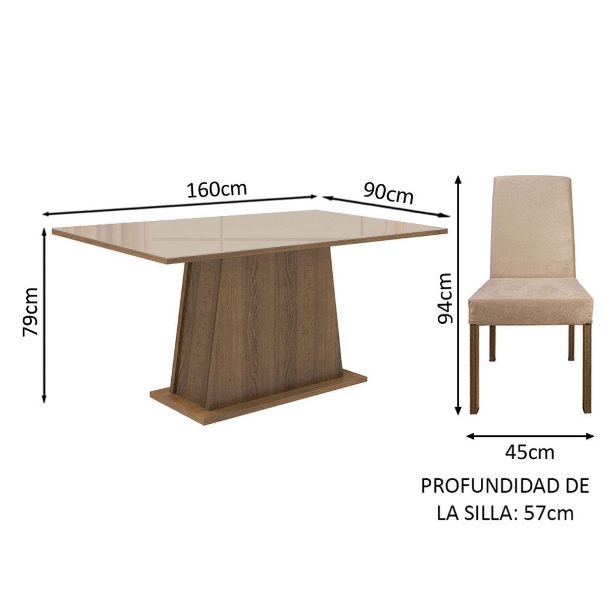 MADESA - Juego de Comedor Patricia con 6 Sillas - Tablero de Madera y Cristal