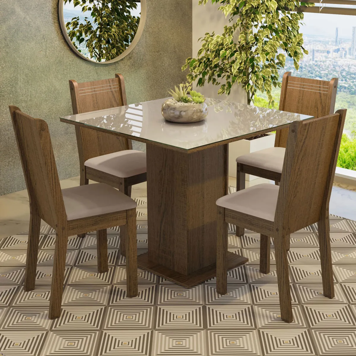 MADESA - Juego de Comedor Perla con 4 Sillas - Tablero de Madera y Cristal