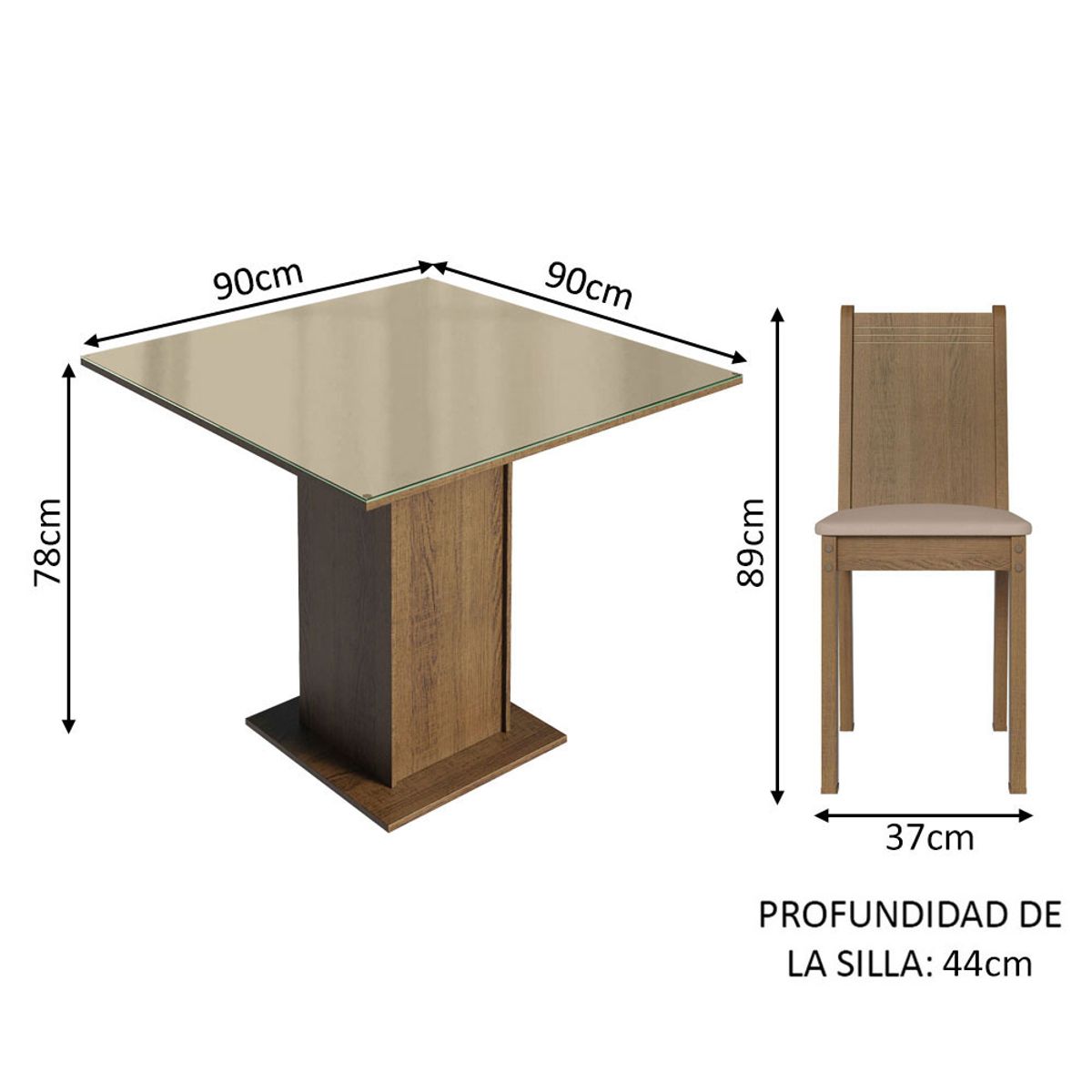 MADESA - Juego de Comedor Perla con 4 Sillas - Tablero de Madera y Cristal