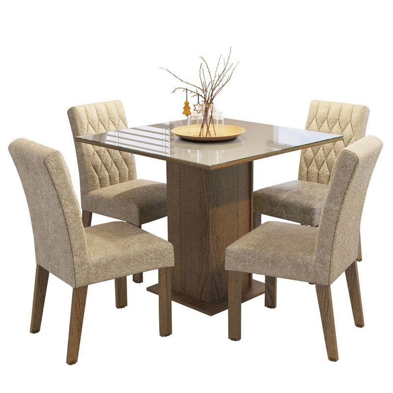 MADESA - Juego de Comedor Anaju con 4 Sillas - Tablero de Madera y Cristal