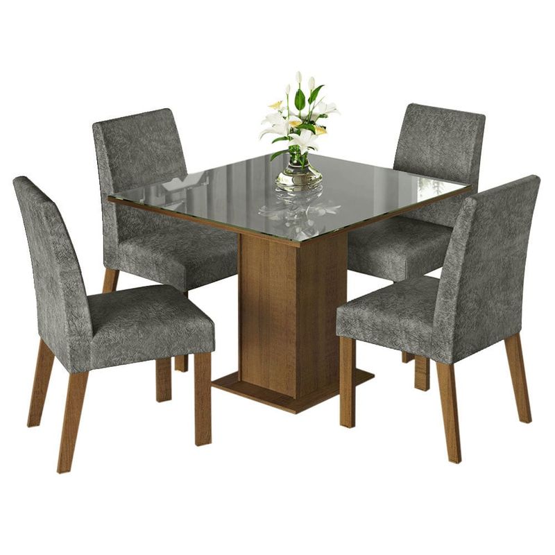 MADESA - Juego de Comedor Anne con 4 Sillas - Tablero de Madera y Cristal