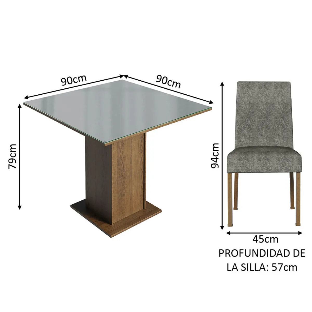 MADESA - Juego de Comedor Anne con 4 Sillas - Tablero de Madera y Cristal