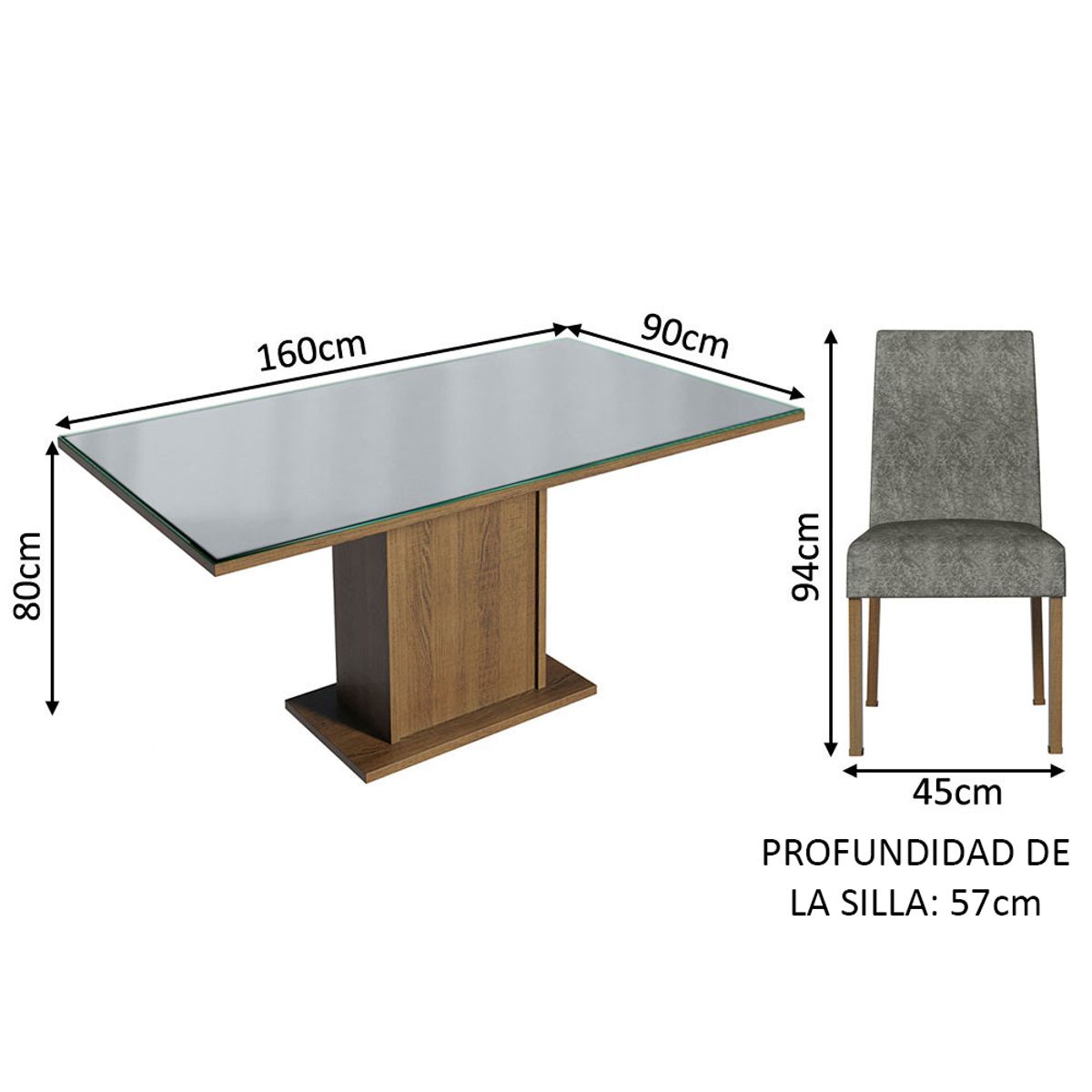 MADESA - Juego de Comedor Avril con 4 Sillas - Tablero de Madera y Cristal