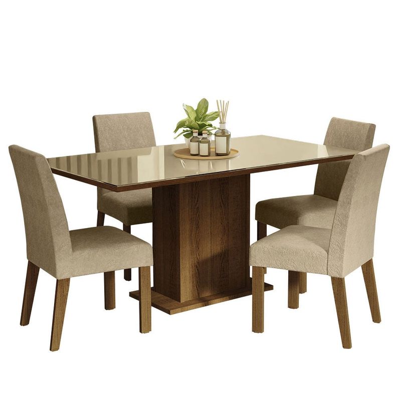 MADESA - Juego de Comedor Avril con 4 Sillas - Tablero de Madera y Cristal