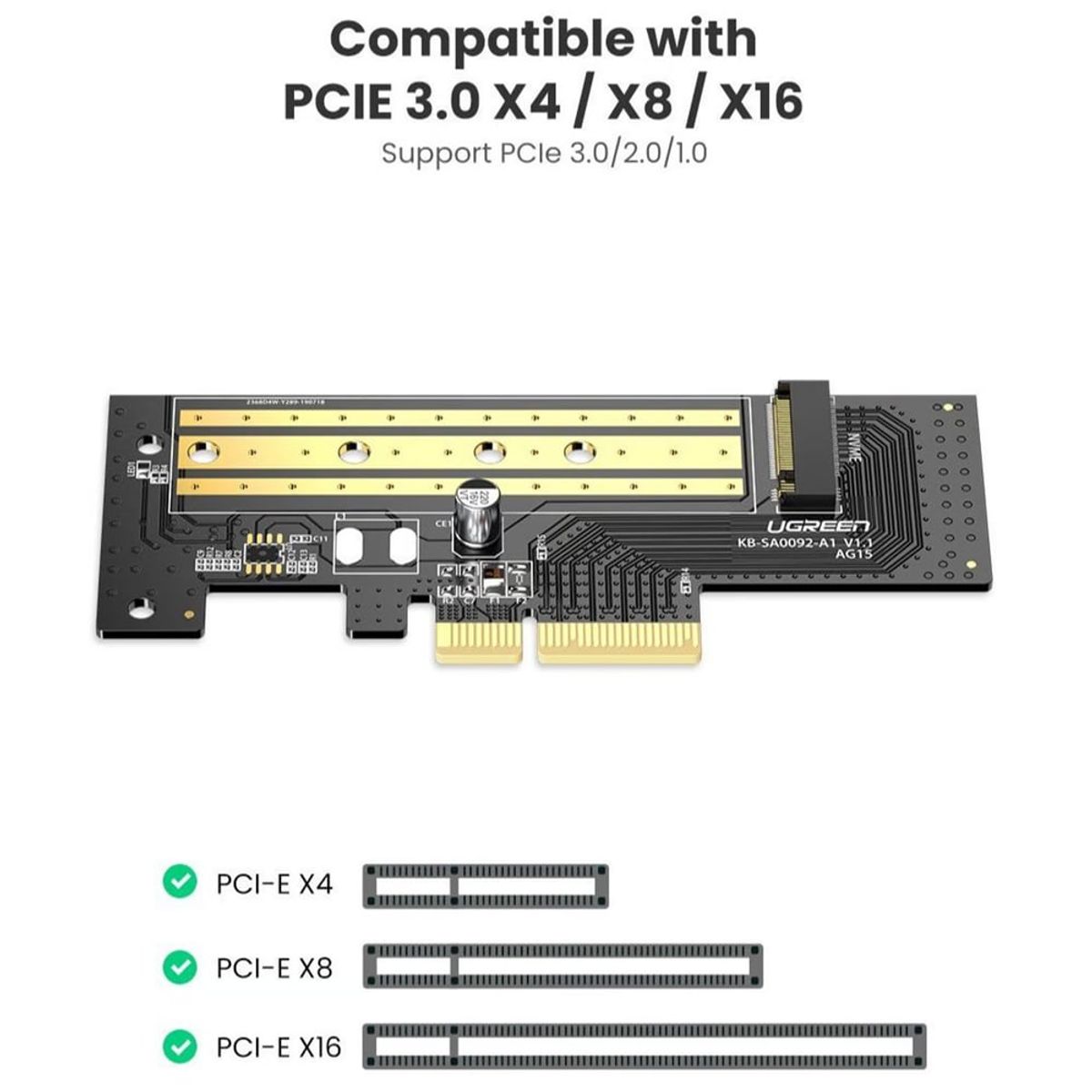 UGREEN - Tarjeta de Expansión UGREEN PCIe 3.0 x 4 soporta 4TB disco solido NVME
