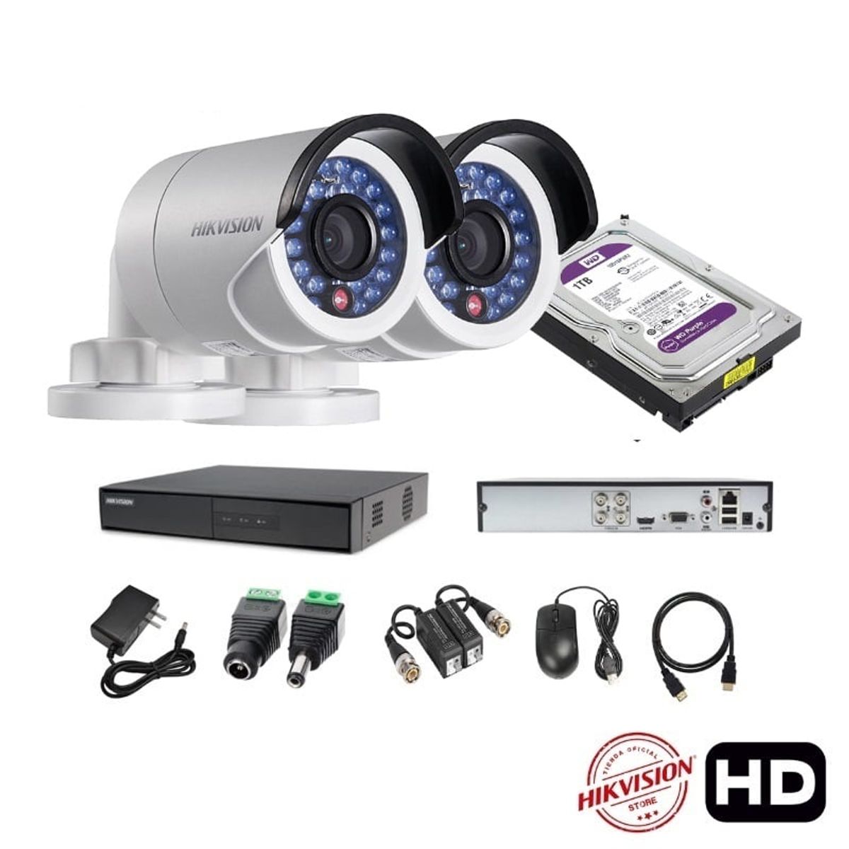 HIKVISION - kit 2 Cámaras Seguridad Tubo Exterior HD Hikvision + 1tb