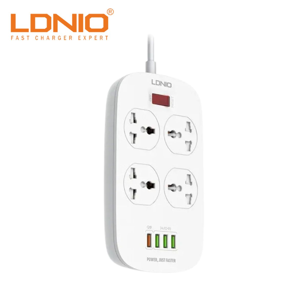 LDNIO - Extensión Tomacorriente LDNIO 4 Power Socket SC4407 Blanco USB QC 3.0