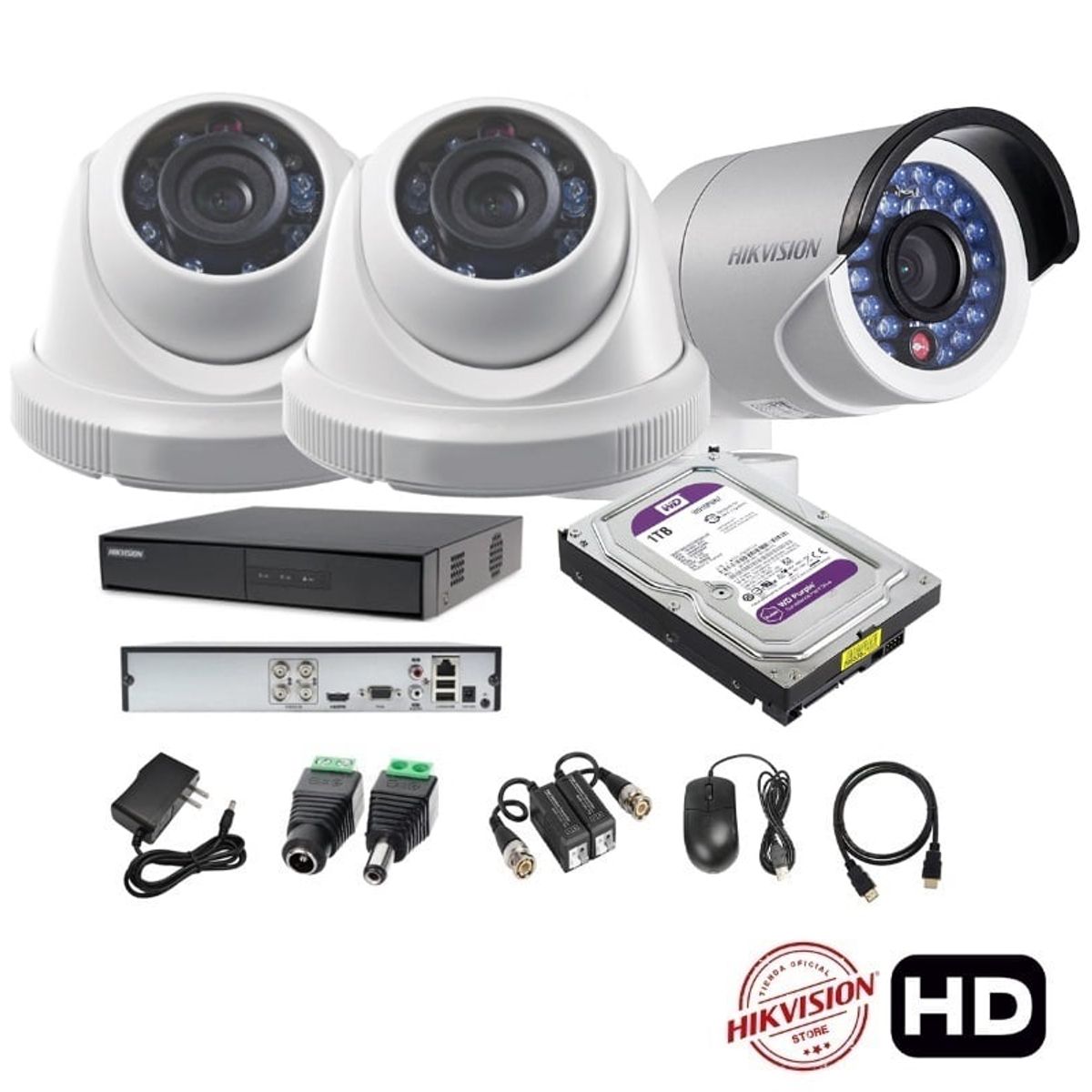 HIKVISION - kit 3 Cámaras Seguridad HD Hikvision 1tb