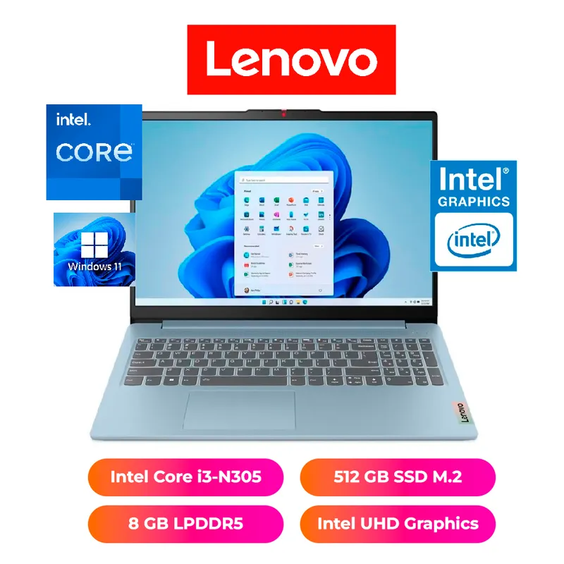 LENOVO - LAPTOP LENOVO IDEAPAD 3 15", INTEL CORE i3-N305, 8GB RAM, 512GB SSD - NOTEBOOK