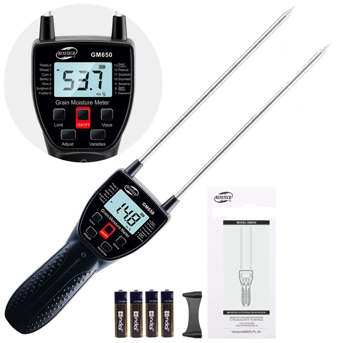 BENETECH - Medidor de Humedad de Granos con Sonda de 90cm - BENETECH GM650C