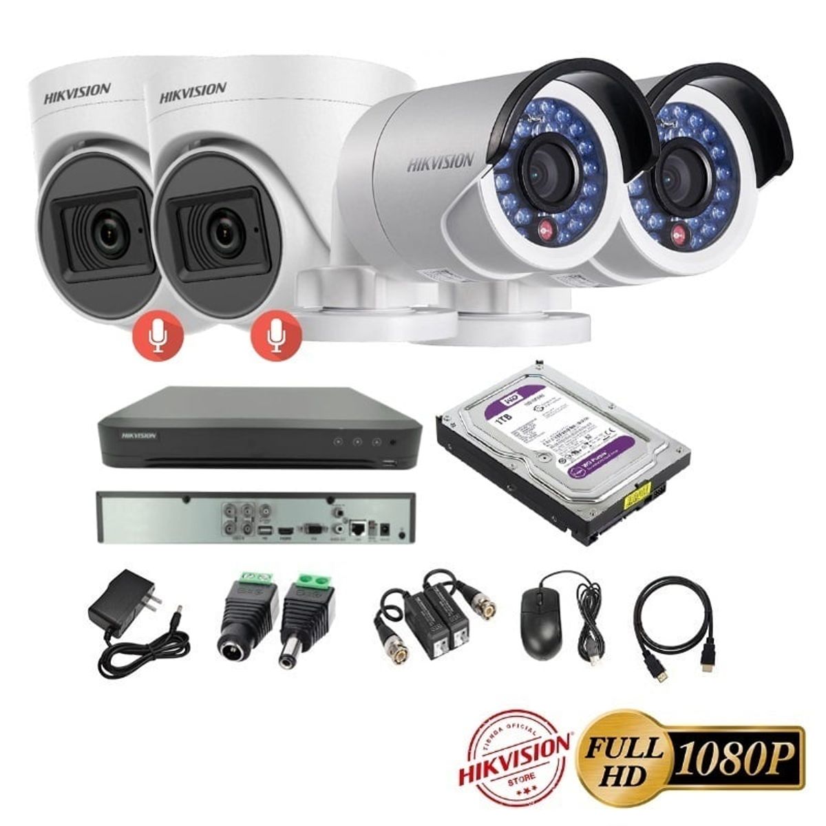 HIKVISION - kit 4 Cámaras Seguridad FULLHD Hikvision + 1TB + AUDIO