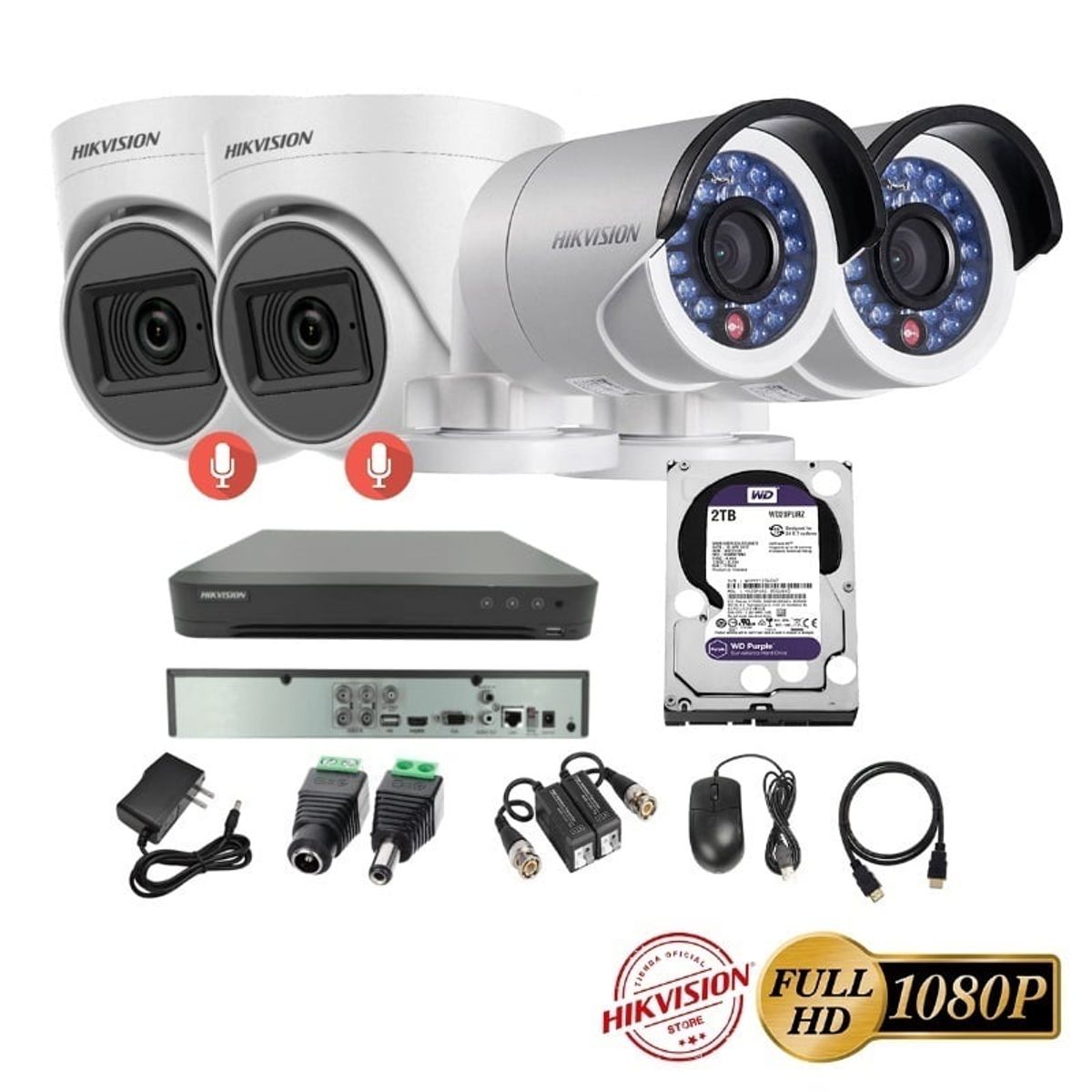 HIKVISION - kit 4 Cámaras Seguridad FULLHD Hikvision + 2TB + AUDIO