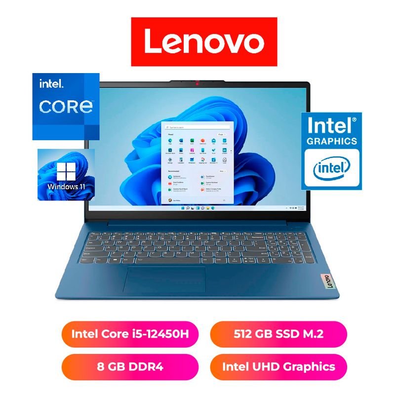 LENOVO - LAPTOP LENOVO SLIM 3 15.6", INTEL CORE i5-12450H, 8GB RAM, 512GB SSD - NOTEBOOK