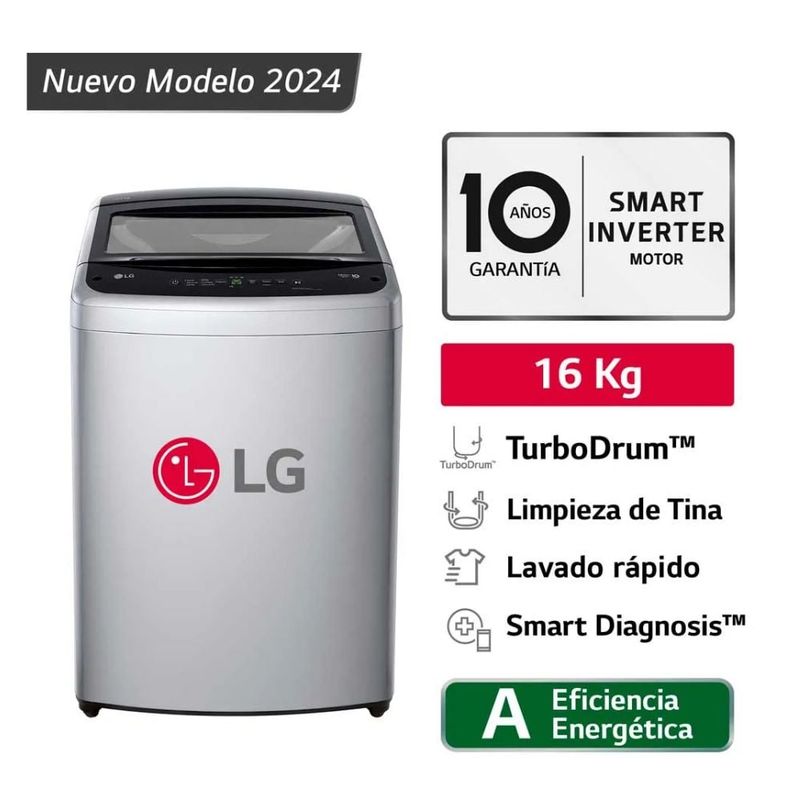 LG - LAVADORA LG 16K CARGA SUPERIOR SMART INVERTER CON TURBODRUM WT16DVTB GRIS