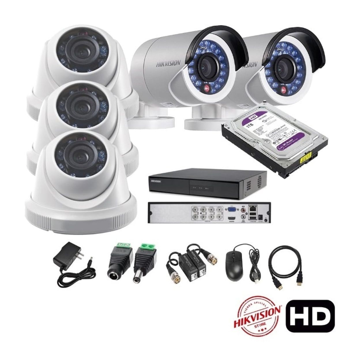 HIKVISION - kit 5 Cámaras Seguridad HD Hikvision 1tb