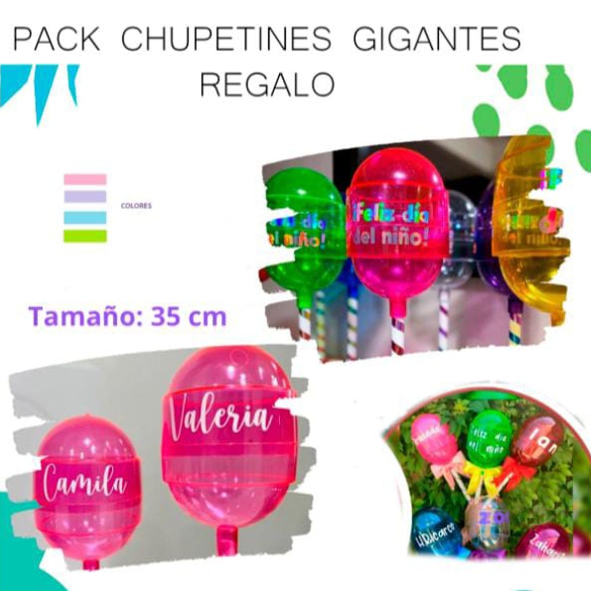 GENERICO - PACK 10 CHUPETINES GIGANTES EN BASE PARA cumpleaños