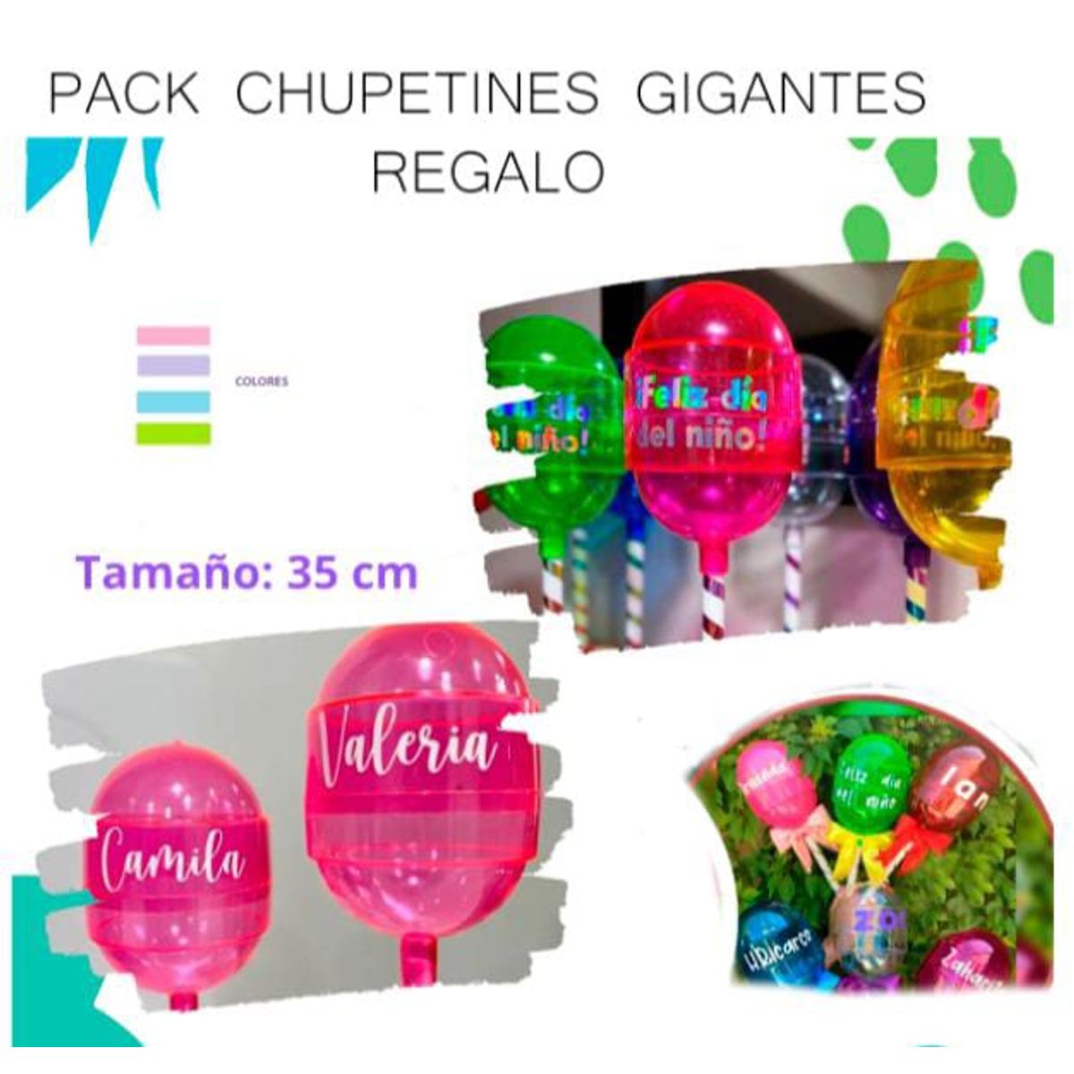 GENERICO - PACK 10 CHUPETINES GIGANTES EN BASE PARA cumpleaños