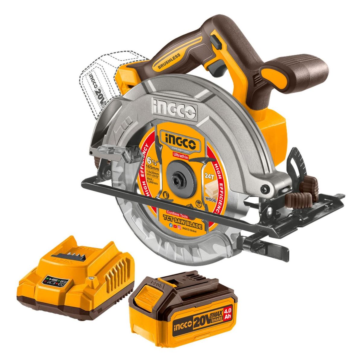 INGCO - Sierra circular inalambrica 6 ½" bateria 4ah y cargador Ingco