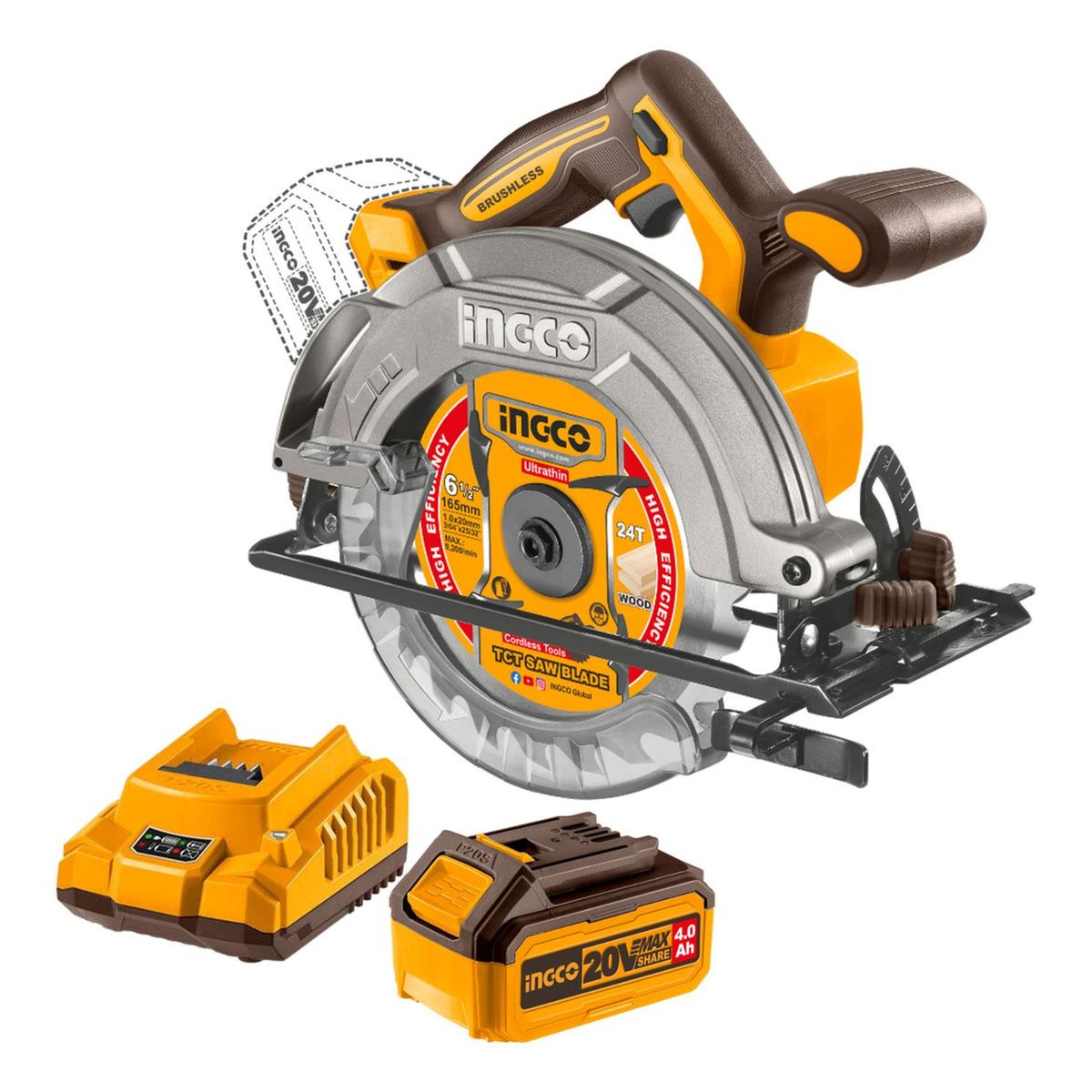 INGCO - Sierra circular inalambrica 6 ½" bateria 4ah y cargador Ingco