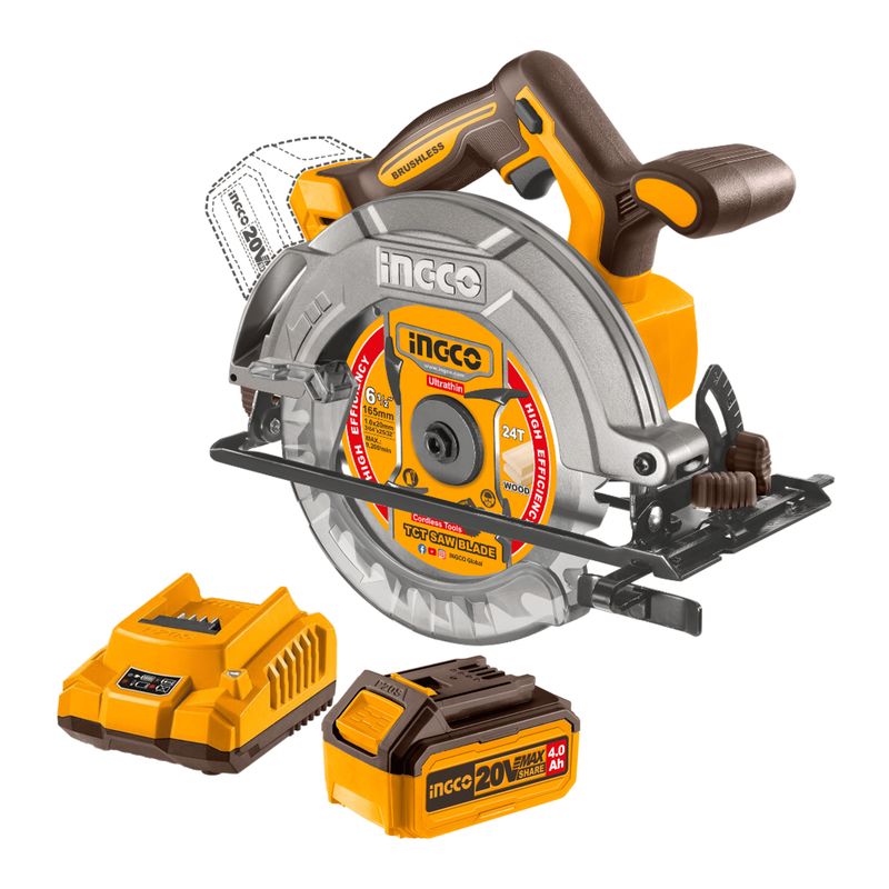 INGCO TOOLS - Sierra circular inalambrica 6 ½" bateria 4ah y cargador Ingco