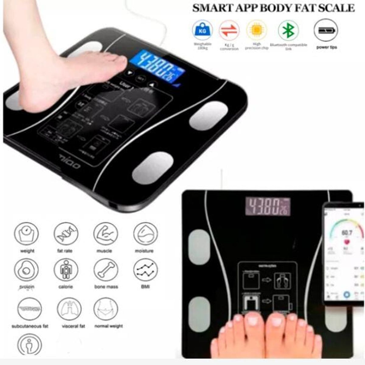 GENERICO - Balanza Digital Inteligente Negro