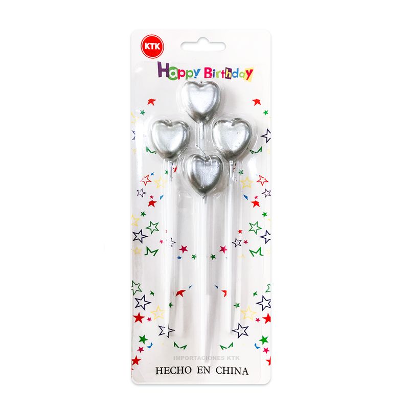 KTK - Velas Plateado de Corazón para Cumpleaños KTK Set de 4