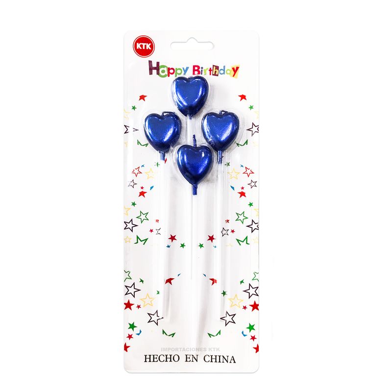 KTK - Velas Azul de Corazón para Cumpleaños KTK Set de 4