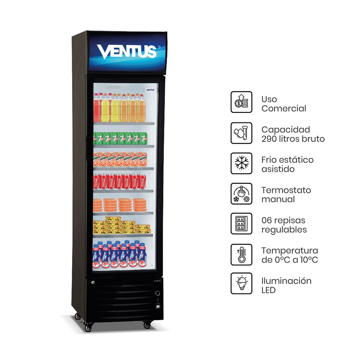 VENTUS - Ventus Visicooler 1 puerta LG-290LED Negro 290L