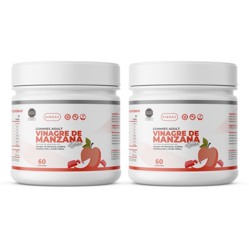 NIBRAY - Vinagre de Manzana con Inulina Vitamina B12 Pack 2 Frascos Nibray