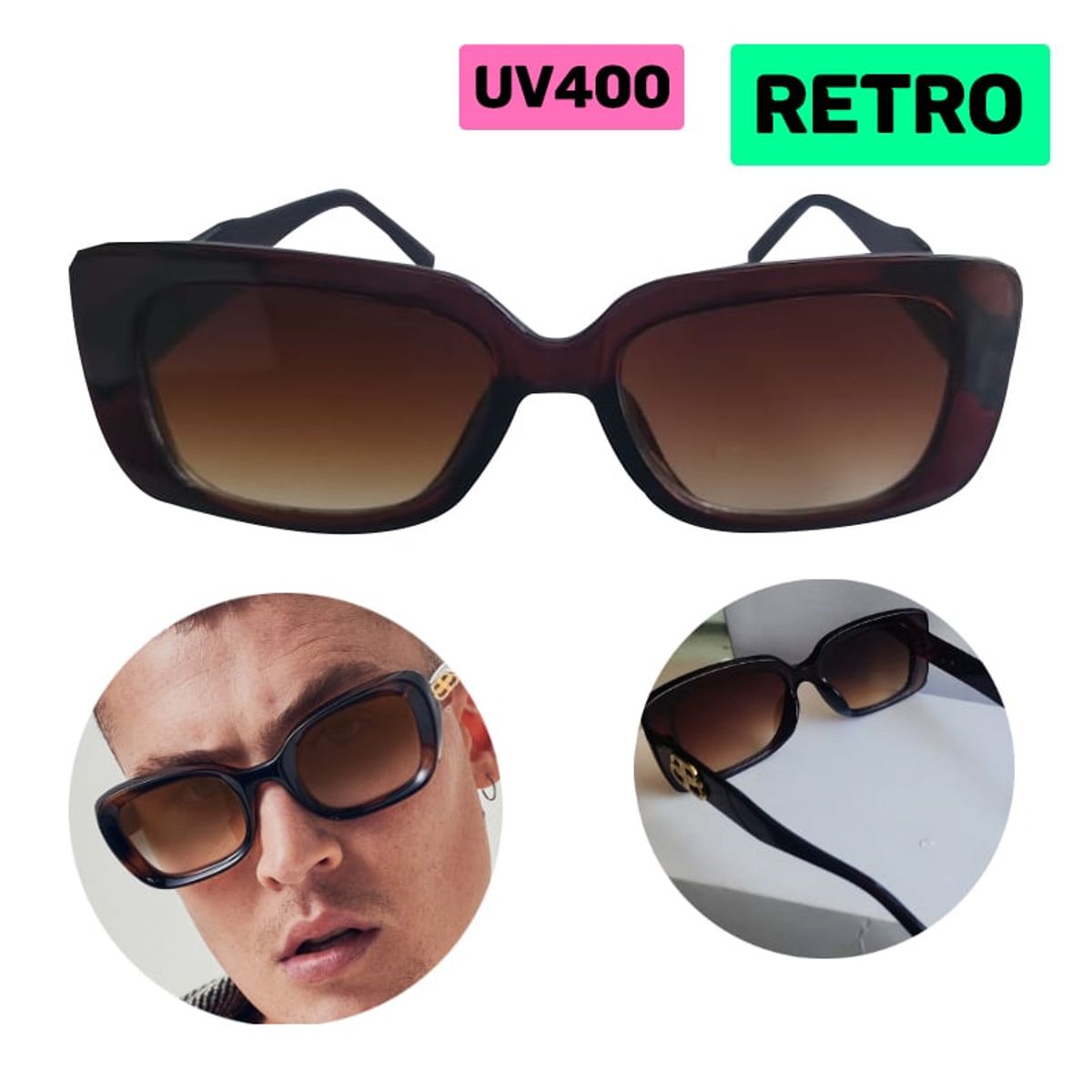 GENERICO - Lentes de sol retro vintage gafas aesthetic Ferxxo Marrón