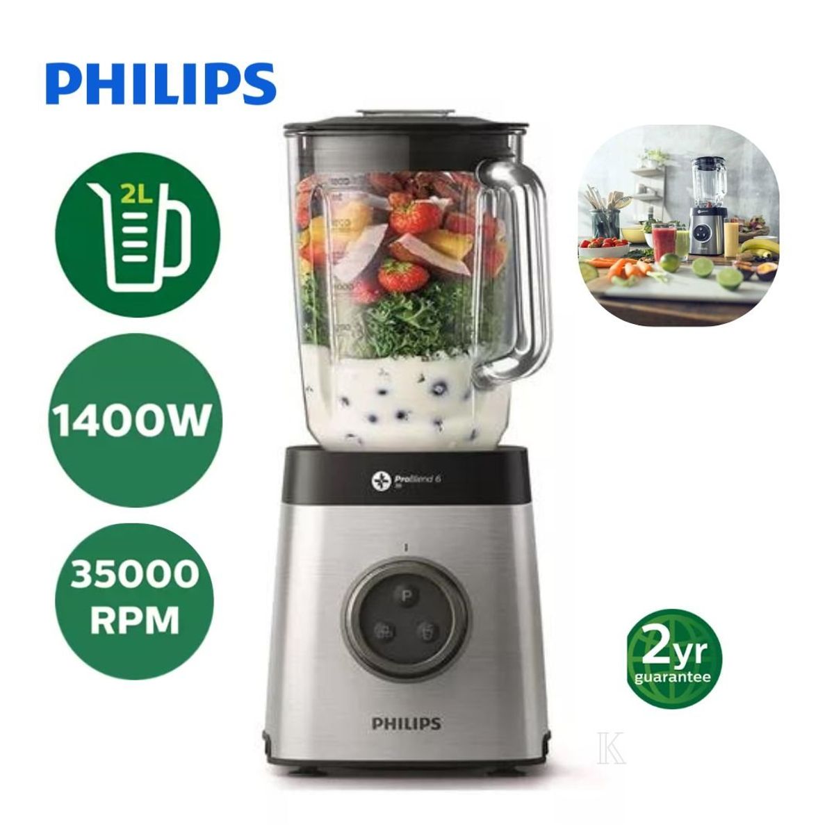 PHILIPS - Licuadora Philips de 1400W en Acero Inoxidable HR365200