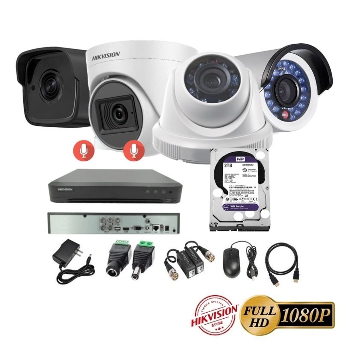 HIKVISION - kit 4 Cámaras Seguridad FULLHD Hikvision + 2TB + AUDIO