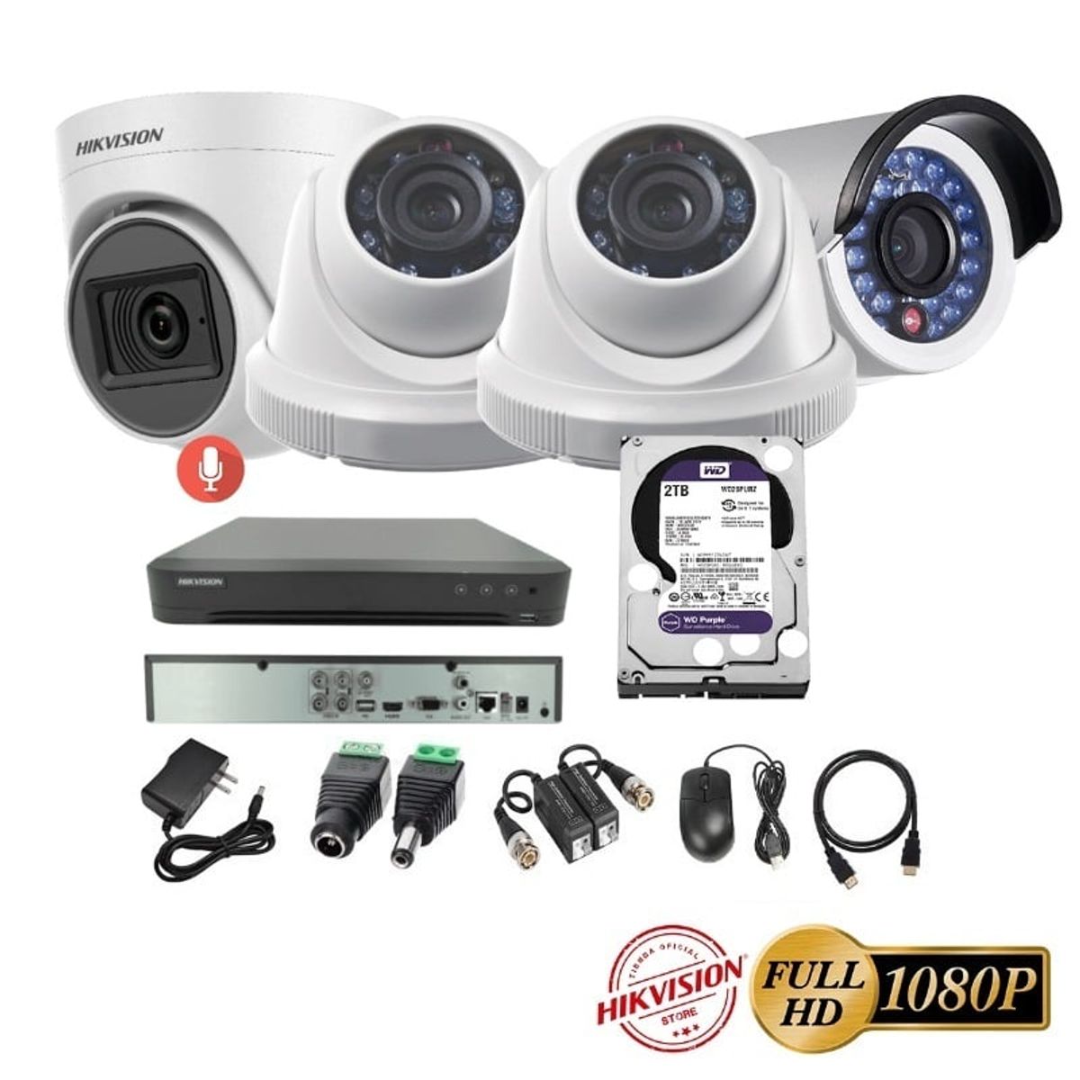HIKVISION - kit 4 Cámaras Seguridad FULLHD Hikvision + 2TB + AUDIO