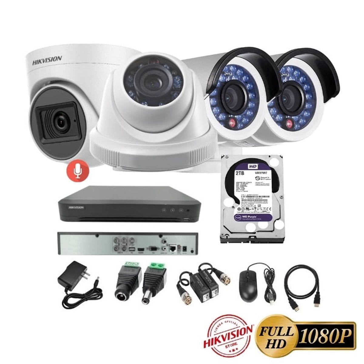 HIKVISION - kit 4 Cámaras Seguridad FULLHD Hikvision + 2TB + AUDIO