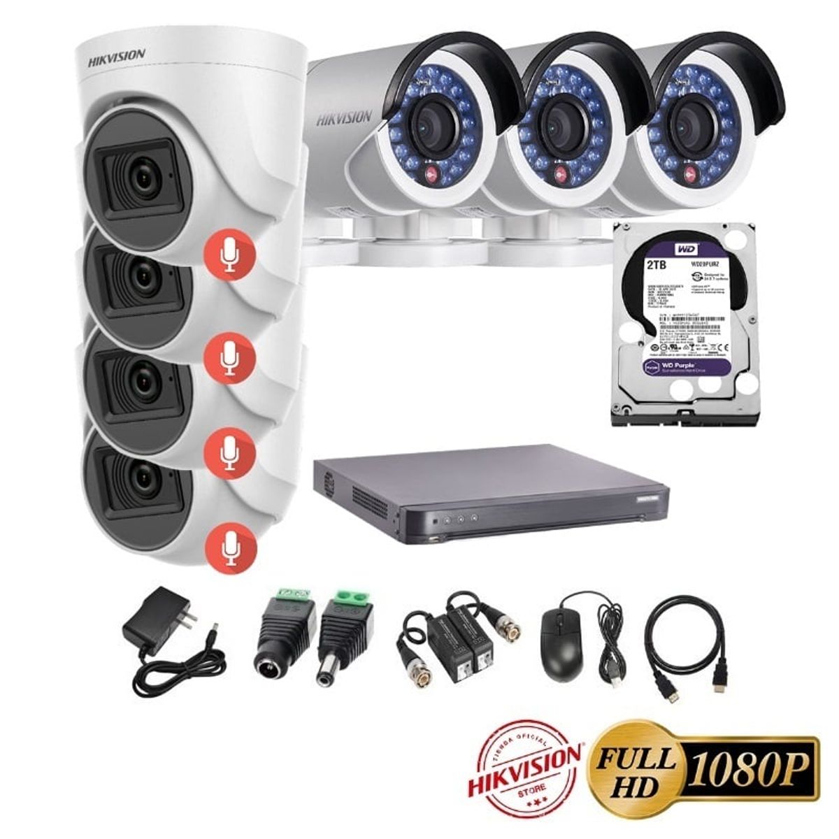 HIKVISION - kit 7 Cámaras Seguridad FULLHD Hikvision + 2TB + AUDIO