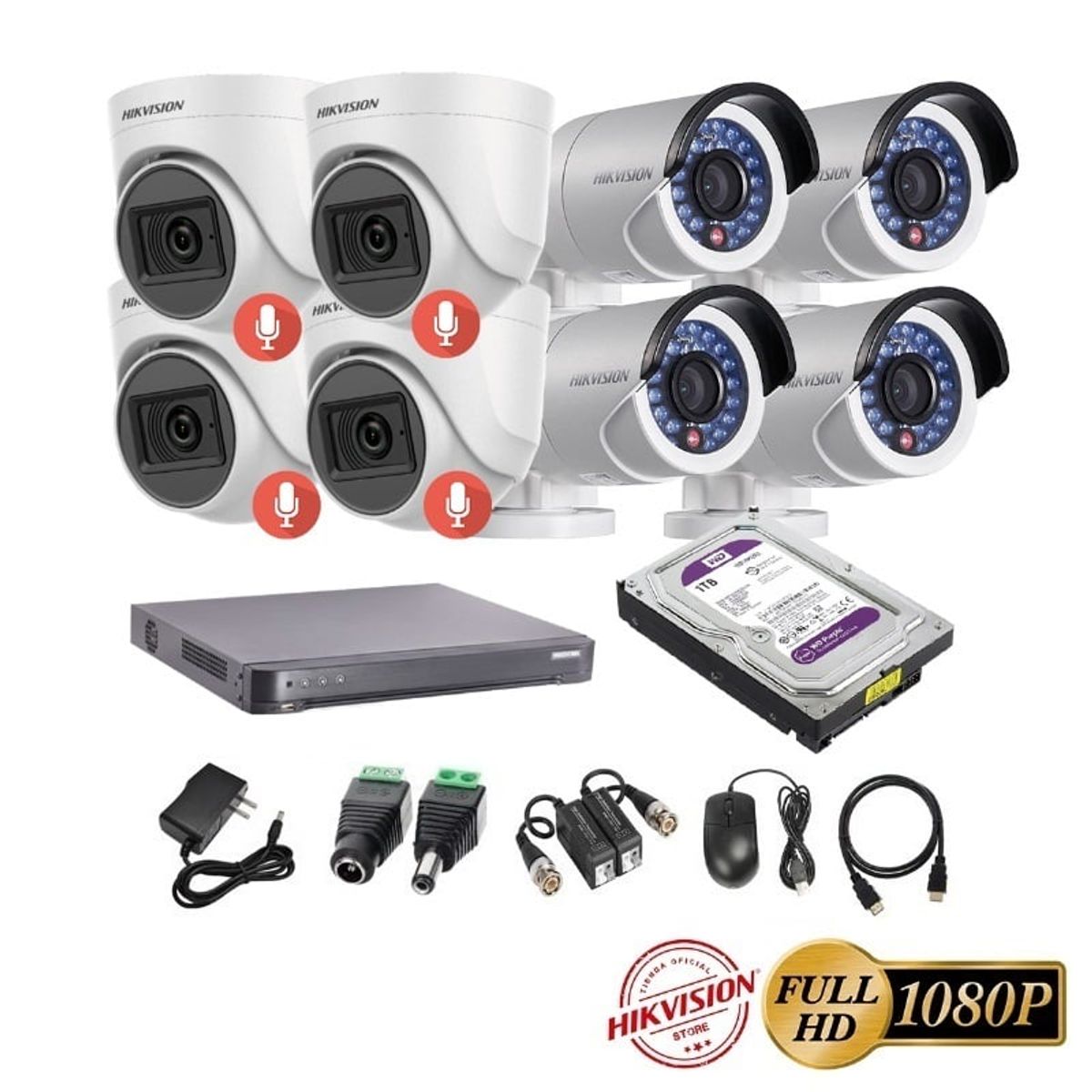 HIKVISION - kit 8 Cámaras Seguridad FULLHD Hikvision + 1TB + AUDIO