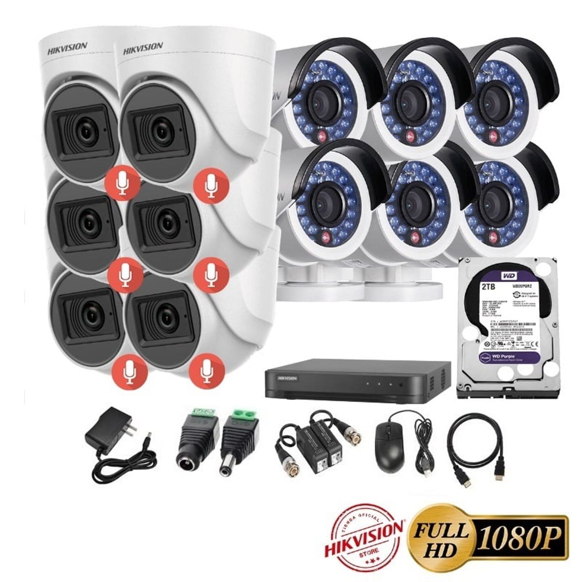 HIKVISION - kit 12 Cámaras Seguridad FULLHD Hikvision + 2TB + AUDIO