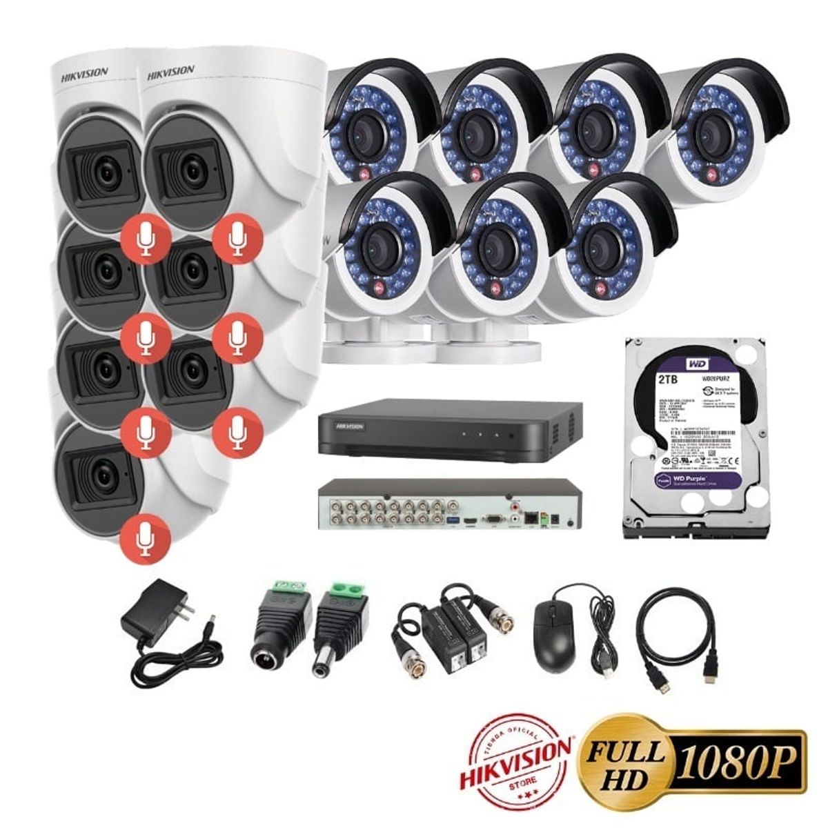 HIKVISION - kit 14 Cámaras Seguridad FULLHD Hikvision + 2TB + AUDIO