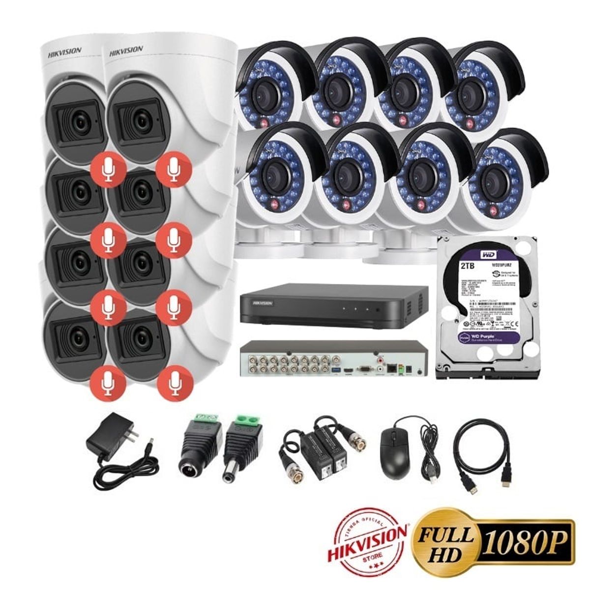 HIKVISION - kit 16 Cámaras Seguridad FULLHD Hikvision + 2TB + AUDIO