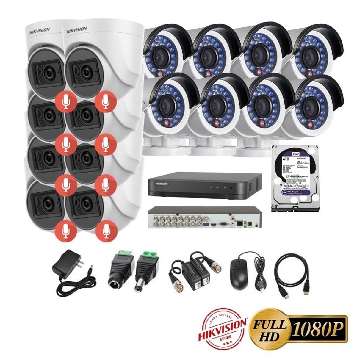 HIKVISION - kit 16 Cámaras Seguridad FULLHD Hikvision + 4TB + AUDIO