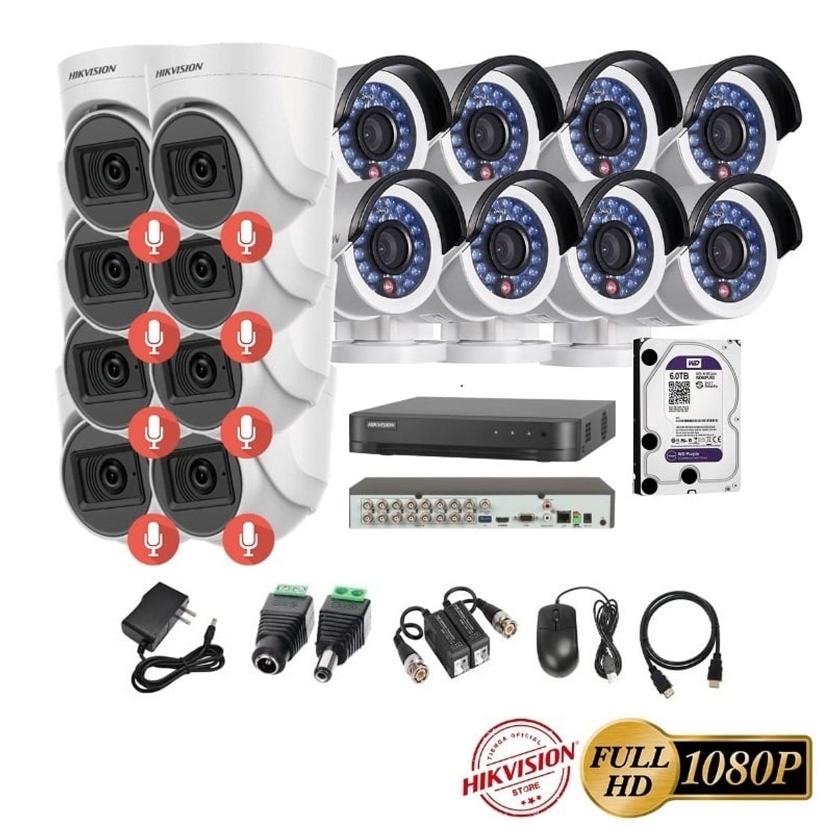 HIKVISION - kit 16 Cámaras Seguridad FULLHD Hikvision + 6TB + AUDIO